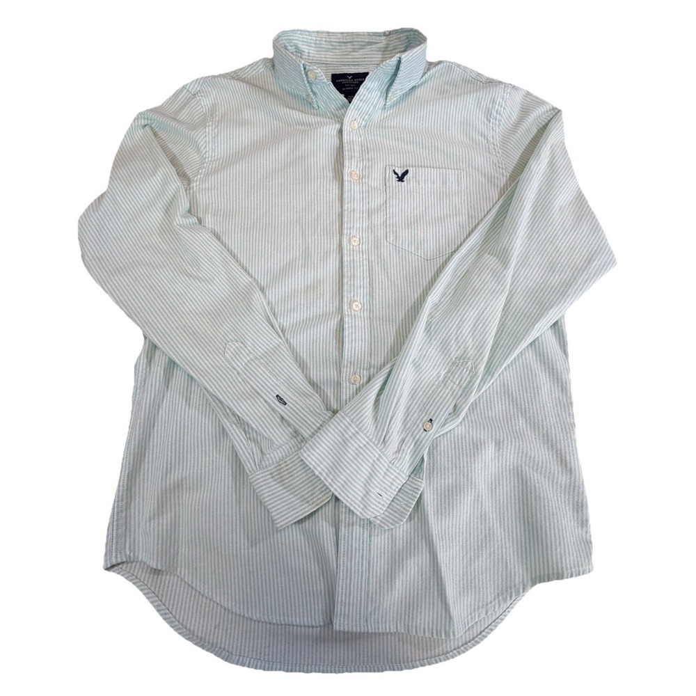 American Eagle Outfitters Classic Fit Shirt Mens M Mint Green Stripe Button Down